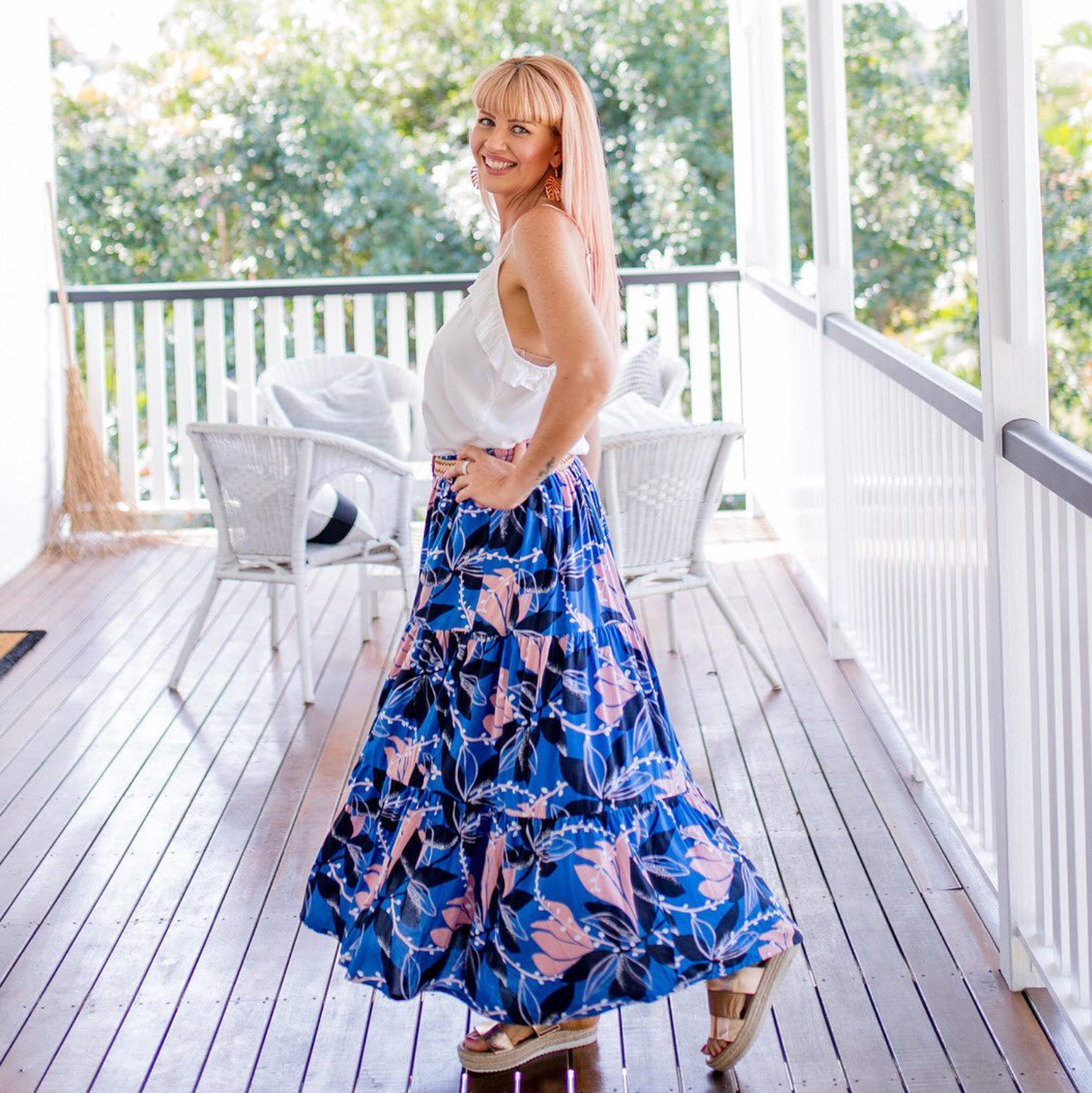 Coral Cove collaboration – botanical print by Rachelle Holowko on flowing skirt