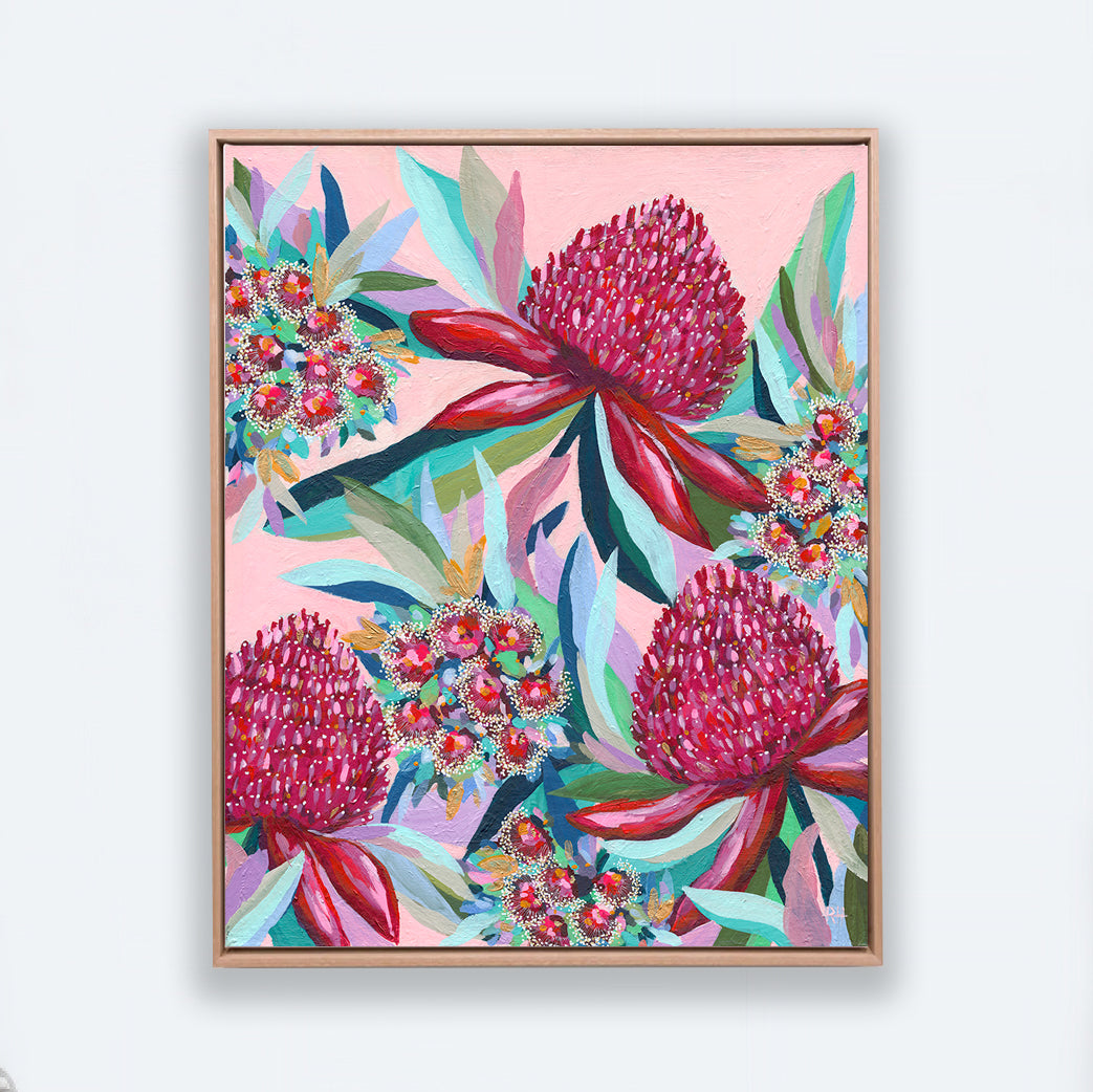 Original painting and print 'Wild Garden' by Rachelle Holowko – loose expressive native Australian florals in joyful, vibrant colours