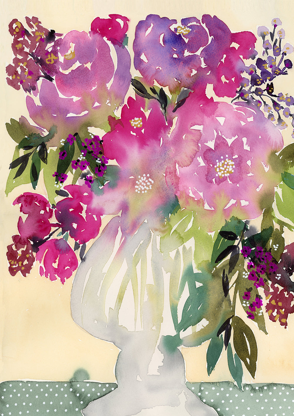 Watercolour print “Purple Bloom Vase” by Rachelle Holowko – soft purple florals in a decorative vase
